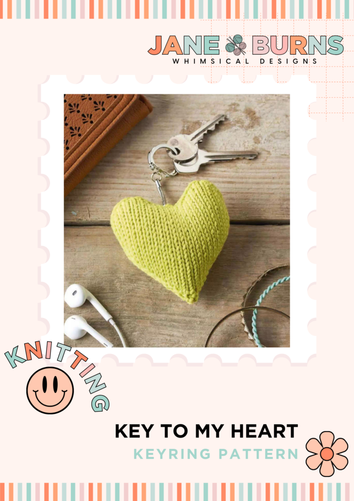 heart keyring knitting pattern front cover of premium pattern version jane burns