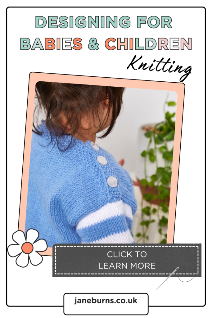 Envelope neckline on baby cardigan designed to fit over large baby head, design choices when knitting for babies