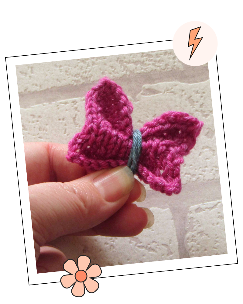 step four Knitted butterfly tutorial easy butterfly knitting pattern jane burns