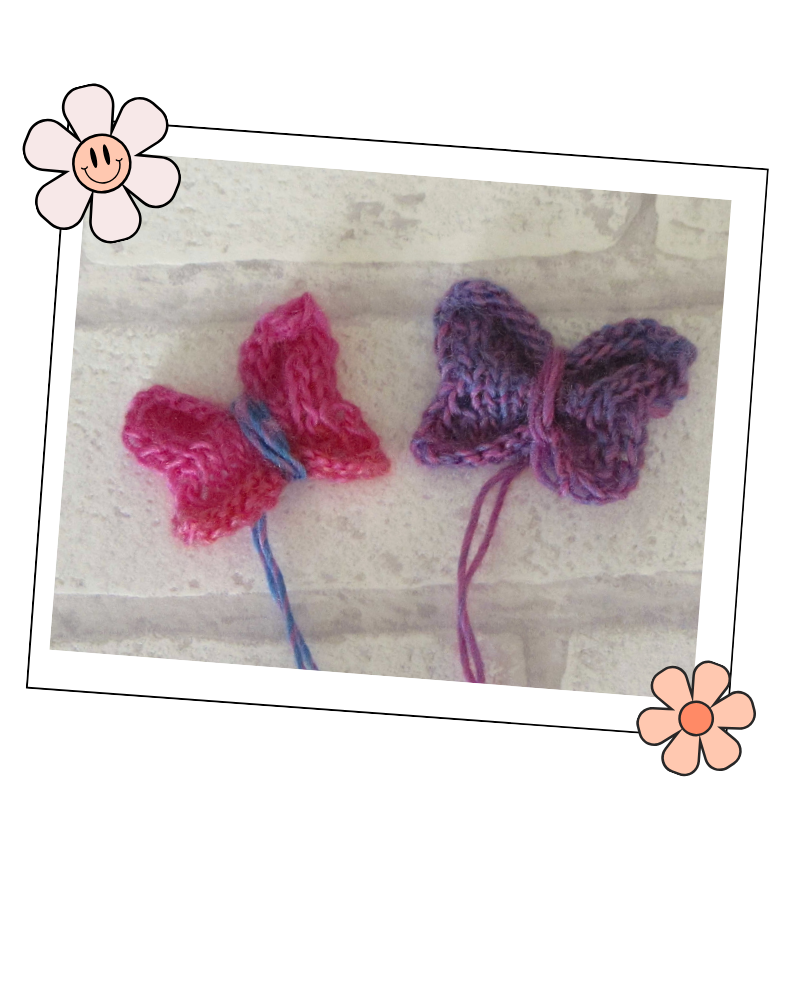 step five of step by step Knitted butterfly tutorial easy butterfly knitting pattern jane burns